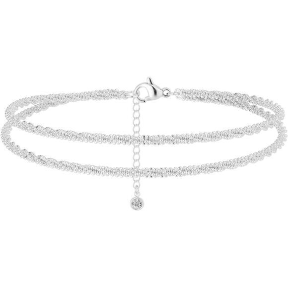 Sterling Silver Bracelet Set Womens Dainty Adjustable Paperclip Layered Jewelry - Picture 7 of 7